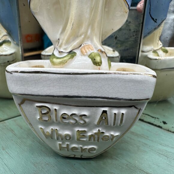 Vintage Holy Water Font Mother Mary Statue 1930s Mirrored Figurine Catholic - Picture 9 of 14